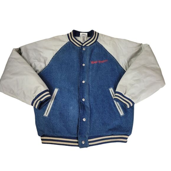 Vintage 90'S  Magic Kingdom Varsity Denim Bomber Jacket SIze S  Mickey Mouse - Picture 1 of 13